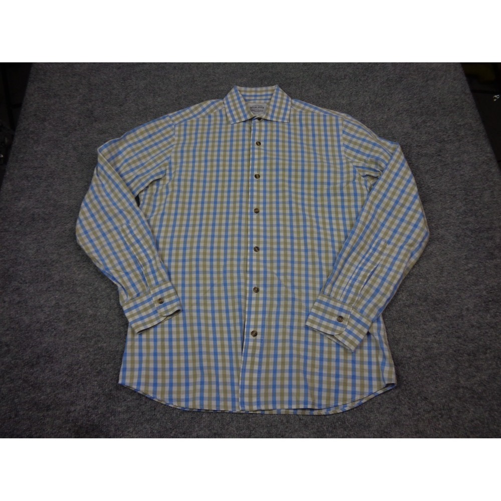 Taylor Stitch Shirt Custom Tailored Mens M Blue Brown Gingham Check Plaid USA